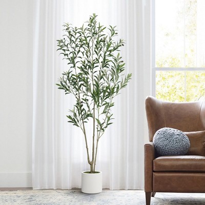 LOVMOR Olive Trees Artificial Indoor with Large White Planter and Natural Wood Trunk and Realistic Leaves 6FT 7FT 8FT