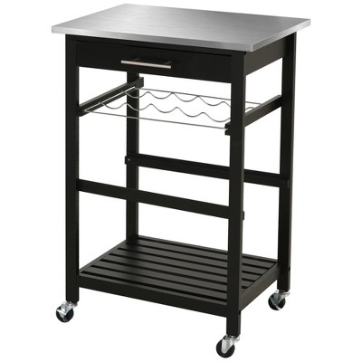Stainless Steel Industrial Kitchen Cart with Wine Rack and Storage
