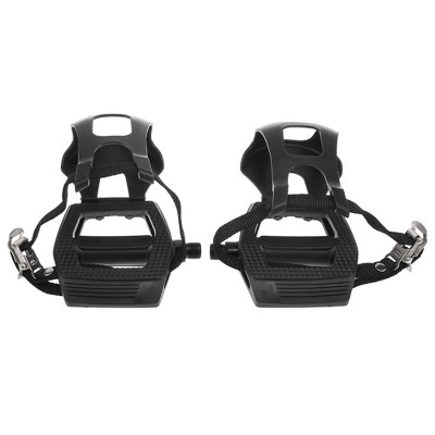 Unique Bargains 9/16" Spindle Platform with Toe Clips Fixed Foot Strap Bike Pedals Black 6.77"x4.49"x3.94" 1 Pair