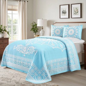 Lightweight Cotton Blend Oversized Jacquard Traditional Medallion Bedspread Set by Blue Nile Mills - 1 of 4