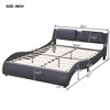 Queen Bed With LED Lights, Faux Leather Upholstered Bed Frame, Wood Slat Support No Box Spring Needed, Modern Wave-Like Bed Frame Bedroom - 3 of 4