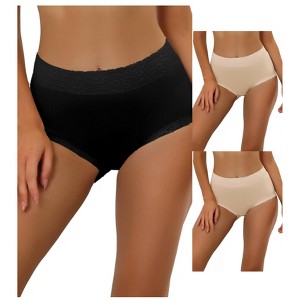 Allegra K Women's High-Waisted Lace Trim Tummy Control Full Coverage Briefs 3 Packs - 1 of 4