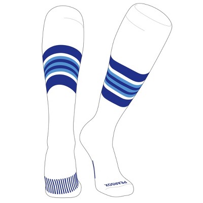 PEAR SOX Striped OTC Baseball, Softball, Football Socks (G) White, Royal, Sky Blue