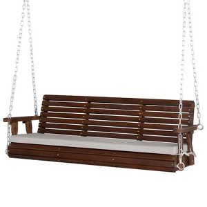 Karl Home 5FT 3-person Wood Outdoor Porch Swing With Grey Cushion - 1 of 4