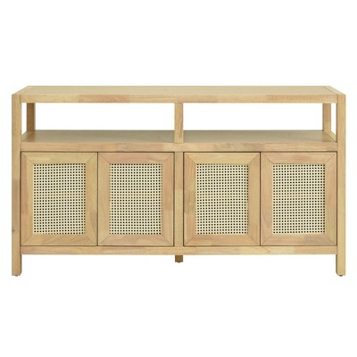 Luxystar Bohemian Style Sideboard Buffet Storage Cabinet with Solid Wood Frame, 3-position Adjustable Shelves for Living & Dining Rooms, Natural
