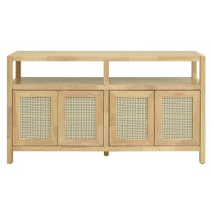 Luxystar Bohemian Style Sideboard Buffet Storage Cabinet with Solid Wood Frame, 3-position Adjustable Shelves for Living & Dining Rooms, Natural - 1 of 4