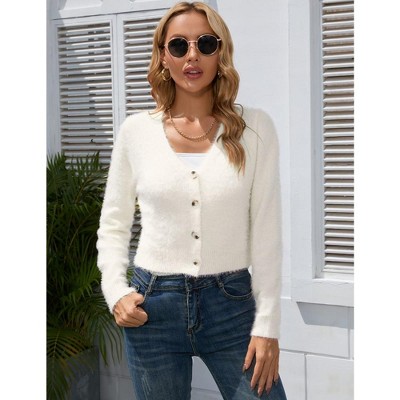 WhizMax Women's Cropped Cardigan V Neck Long Sleeve Soft Knit Rib Bolero Shrugs Sweater