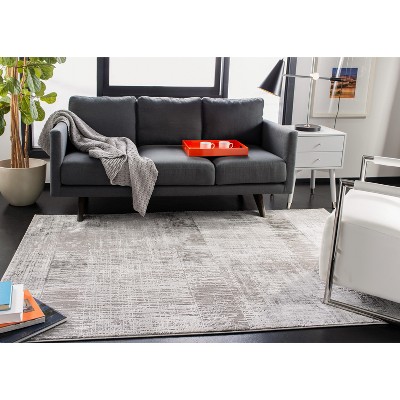 Gray and Dark Gray Abstract Synthetic Area Rug