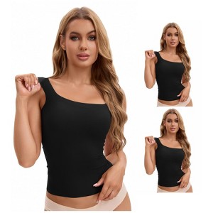 INSPIRE CHIC Women's 3 Packs U Back Tanks with Built-In Bra Silky No Show Basic Camisoles - 1 of 4