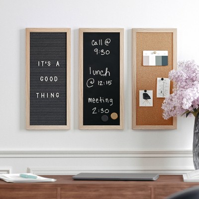 Martha Stewart Cork/Chalk/Letter Board Set Woodgrain Frame Natural Wood: Desk Organizer for Office Organization