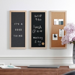 Martha Stewart Cork/Chalk/Letter Board Set Woodgrain Frame Natural Wood: Desk Organizer for Office Organization - 1 of 4