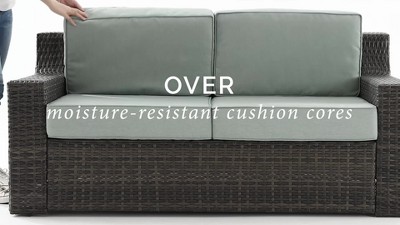 Beaufort Mist Cushioned 2-Person Outdoor Wicker Seating Set with Brown Polywood Table