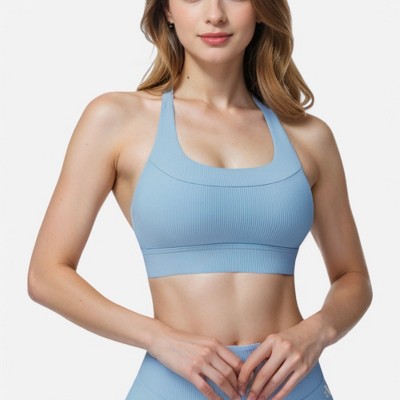 Anna-Kaci Active Women's Ribbed Scoop Neck Sports Bra with Wide Straps