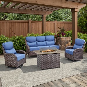 Belord Patio Furniture Set with Firepit, 6-INCH Extra Thick Cushion 4 Pieces Outdoor Patio Furniture Set with Swivel Chairs, Couch, and Firepit Table - 1 of 4