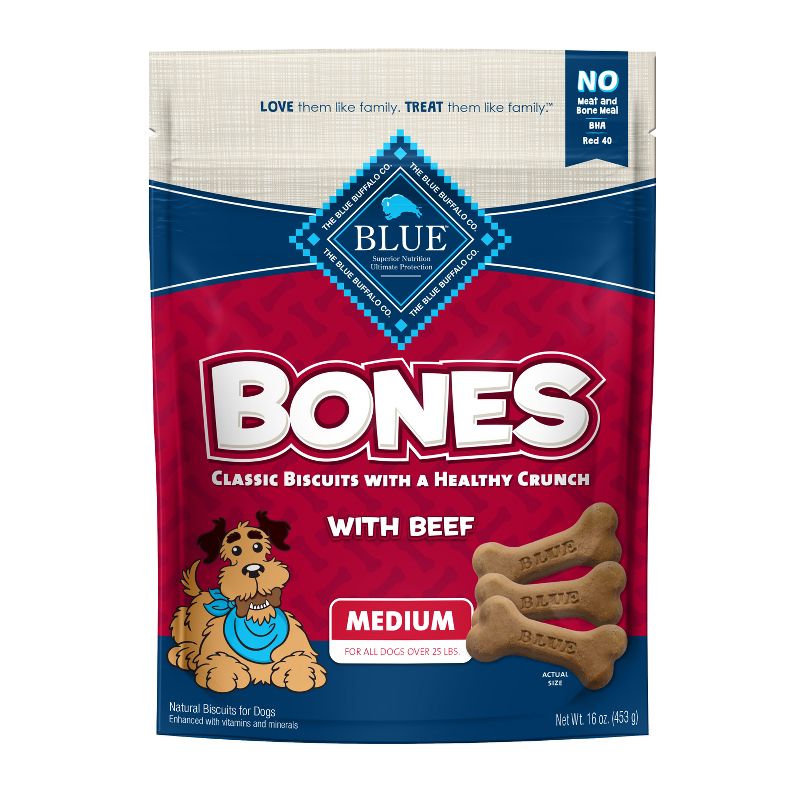 Blue Buffalo Bones Natural Crunchy Dog Treats Medium Dog Biscuits with Beef - 16oz, 1 of 7