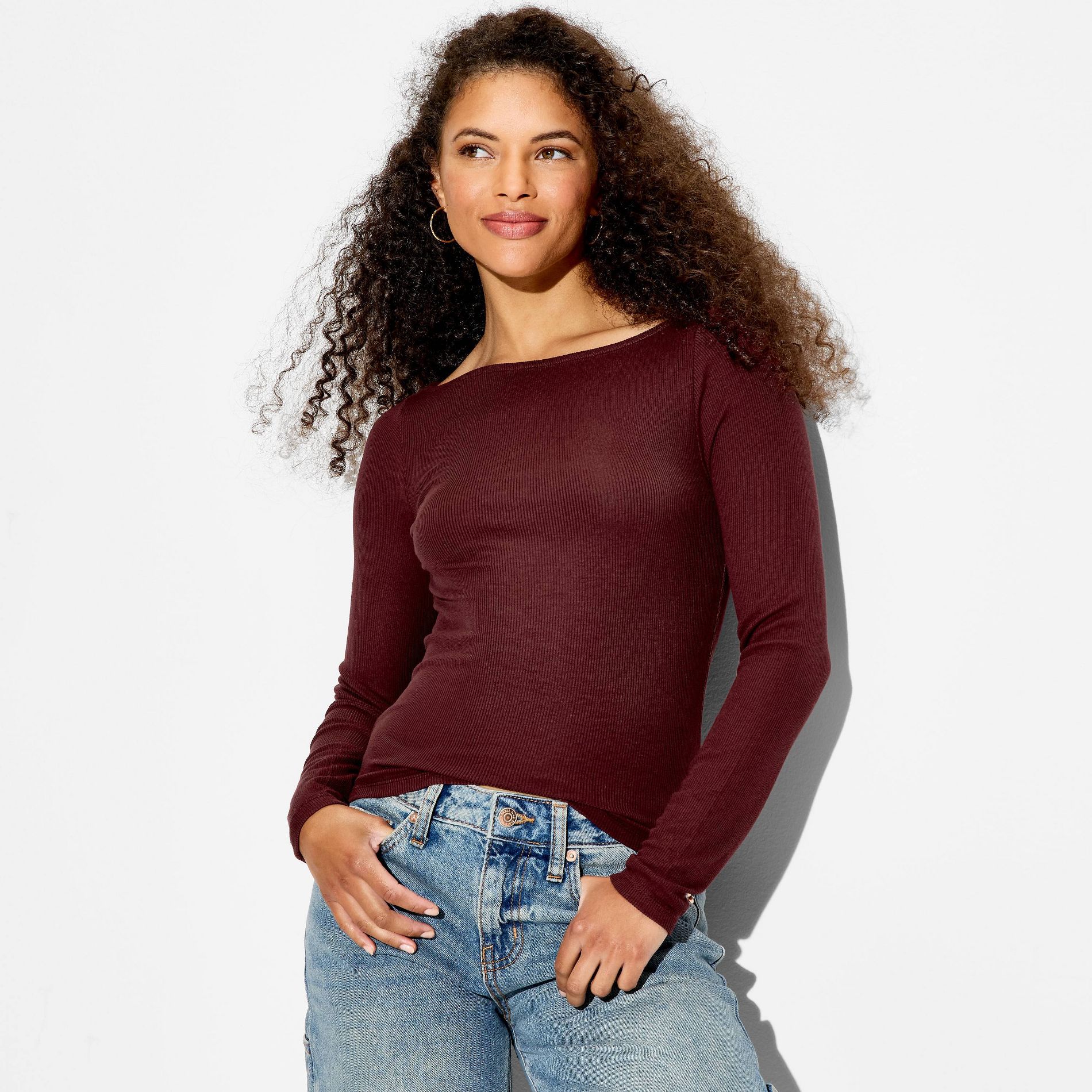 Women's Slim Fit Long Sleeve Boat Neck T-Shirt - Wild Fable™