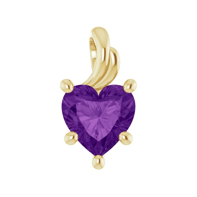 Pompeii3 7mm Amethyst Women's Heart Pendant in 14k Gold Necklace 5mm Tall, 1 of 5