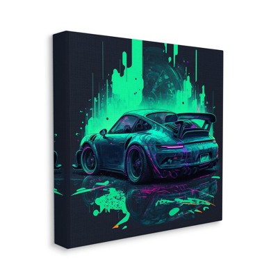 Urban Sports Car Neon Graffiti Canvas Wall Art, 17 x 17