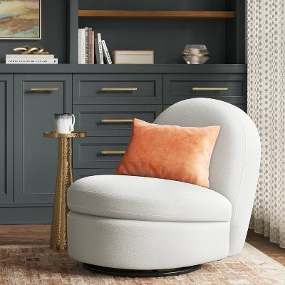 Rounded Swivel Accent Chair Cream Boucle White - Threshold™: Plywood Frame, Polyester Upholstery, No Assembly Required