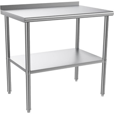 ROVSUN 30'' x 24'' Stainless Steel Table with Backsplash, Pre Work Table Metal Table for Kitchen Restaurant Home