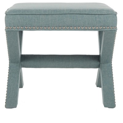 Sky Blue Upholstered Ottoman with Nailhead Trim