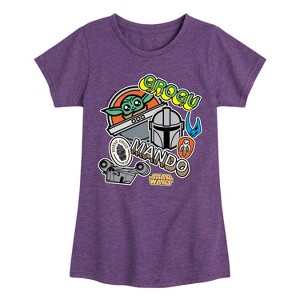 Girls' - The Mandalorian - Mando Grogu Stickers Fitted Short Sleeve Graphic T-Shirt - 1 of 4