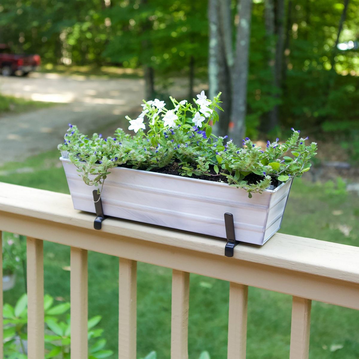 ACHLA Designs Small Cape Cod Rectangular Galvanized Steel Outdoor Planter Box for 2x6 Railings with Mounting Bracket White 22"x6.5" - thumbnail 5