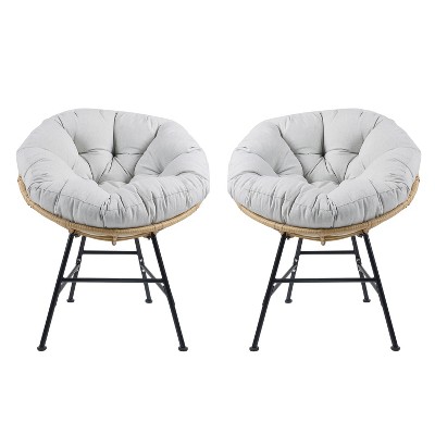 GDFStudio Doreen Outdoor Wicker Shell Chair with Cushions (Set of 2)