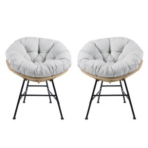GDFStudio Doreen Outdoor Wicker Shell Chair with Cushions (Set of 2) - 1 of 4