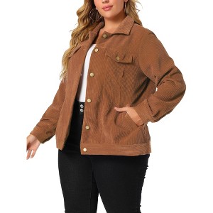 Agnes Orinda Women's Plus Size Corduroy Casual Winter Stand Collar Boyfriend Fashion Jackets - 1 of 4