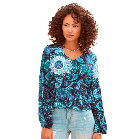 LASCANA Women's Paisley Print Long Sleeve Blouse - image 1 of 4