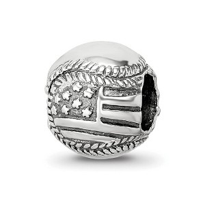 Black Bow Jewelry Sterling Silver USA Flag Baseball Bead Charm - 1 of 4