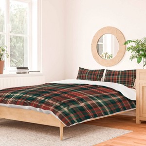 Deny Designs King Avenie Vintage Christmas Plaid Duvet Cover and Pillow Sham Red - 1 of 4