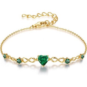 Infinity Heart Birthstone Bracelet, 925 Sterling Silver Adjustable Charm Link Jewelry, Gift for Women Wife Mom - 1 of 4