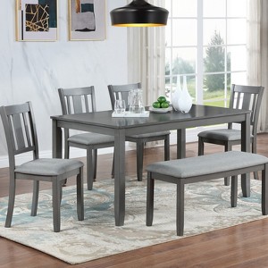 GDFStudio Nerra Modern 6 Piece Acacia Rubberwood Upholstered Dining Set - 1 of 4