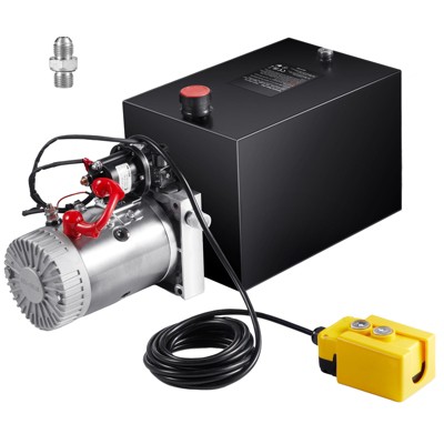 VEVOR Hydraulic Pump, 12 Quart Hydraulic Power Unit, Single Acting Dump Trailer Pump, 0.91 GPM Flow Rate, 3200 PSI Max Relief Pressure, Black