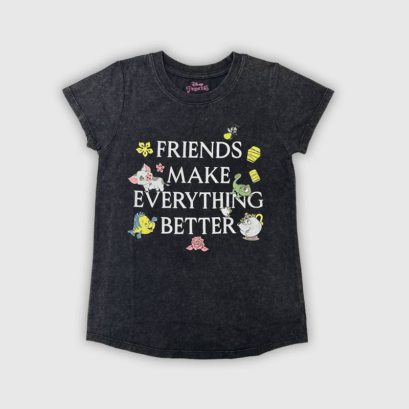 Girls' Disney Princess 'Friends Make Everything Better' Short Sleeve Graphic T-Shirt - Black, 1 of 2