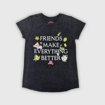 Girls' Disney Princess 'Friends Make Everything Better' Short Sleeve Graphic T-Shirt - Black