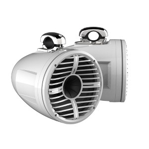 Wet Sounds REV 10 HD 10" Horn Loaded Compression Driver Tower Speakers with XW Grills & Mini Stainless Fixed Clamps, 300 Watts RMS, White, Pair - 1 of 4