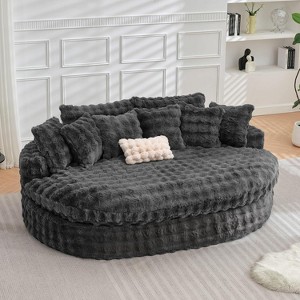 83 inch Oversized Round Sofa, Soft Cushion Sofa Bed with 6 Pillows, Round Chaise Lounge Chair for Bedroom, Livingroom, Gray - 1 of 4