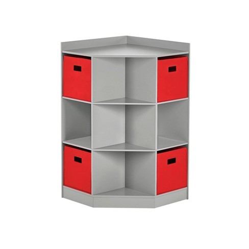 5pc Kids' Corner Cabinet Set with 4 Bins Set Gray/Hot Pink - RiverRidge Home