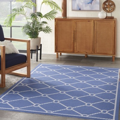 Reversible Rectangular Navy Blue Synthetic 4' x 6' Outdoor Rug