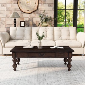 47" Walnut Vintage Rectangular Coffee Table with Drawer Storage and Non-Slip Feet for Living Room-3irtyhousy - 1 of 4
