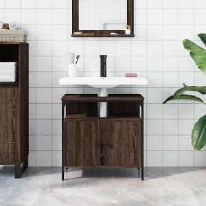 CLIHOME Engineered Wood Bathroom Sink Cabinet with Powder-Coated Steel Frame, Modern Storage Sideboard Cupboard for Toiletries - 1 of 4