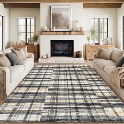 Modern Striped Machine Washable Runner Rug Soft Throw Carpet Stain Resistant Carpet with Non-Slip Backing