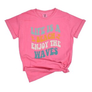 Simply Sage Market Women's Enjoy The Waves Distressed Short Sleeve Garment Dyed Tee - 1 of 3