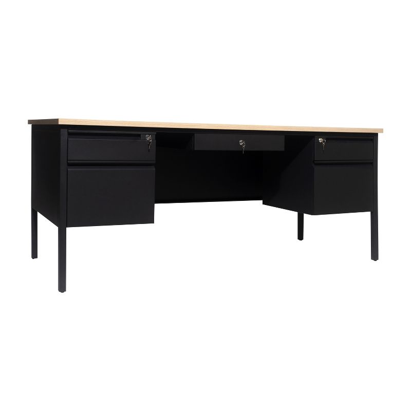 Flash Furniture Cambridge Commercial Grade Double Pedestal Desk with Locking Drawers and Metal Frame, 1 of 13