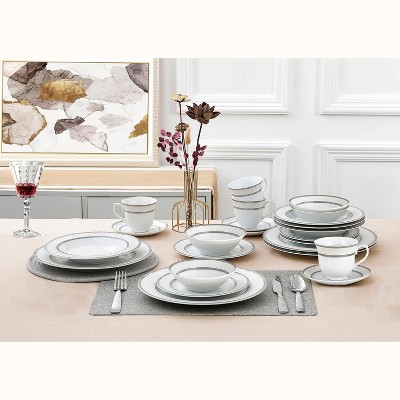Amelia White and Gold Porcelain 24-Piece Dinnerware Set