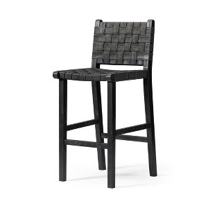 HomeRoots 30" Gray and Black Faux Leather and Solid Wood Bar Height Bar Chair - 1 of 4