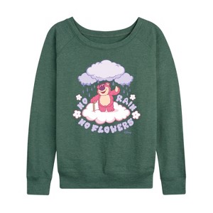 Women's - Disney - Lotso No Rain No Flowers Lightweight French Terry Wide Neck Long Sleeve Shirt - 1 of 4